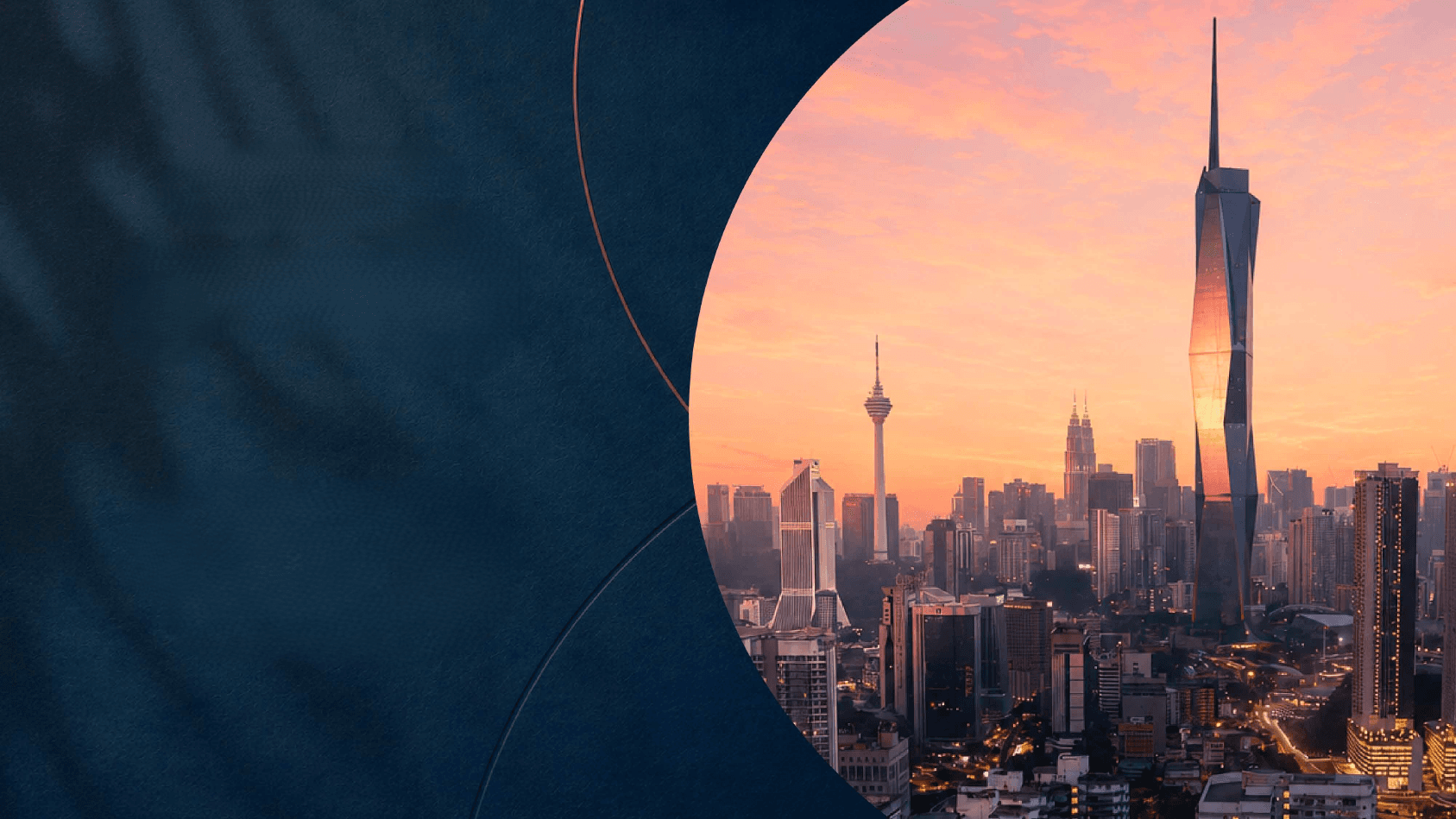 Merdeka 118 rising above the Kuala Lumpur skyline at sunset
